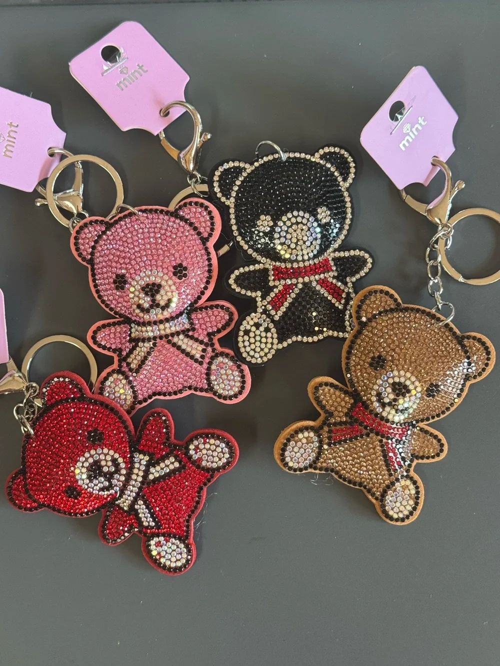 Mint Rhinestone Teddy Bear Keychain Bag Charm NWT Pink